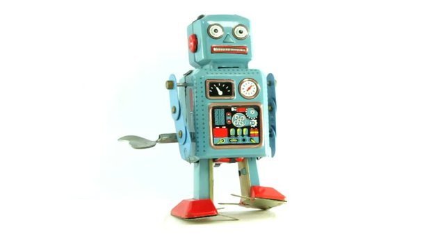 retro tin robot toy isolated 