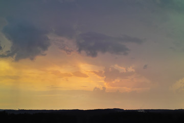 Bad weather front, sun after the storm, thunderstorm with heavy rain and storm has moved from south to north over Upper Bavaria, clouds dissolve and the sun comes out again, Bavaria, Germany