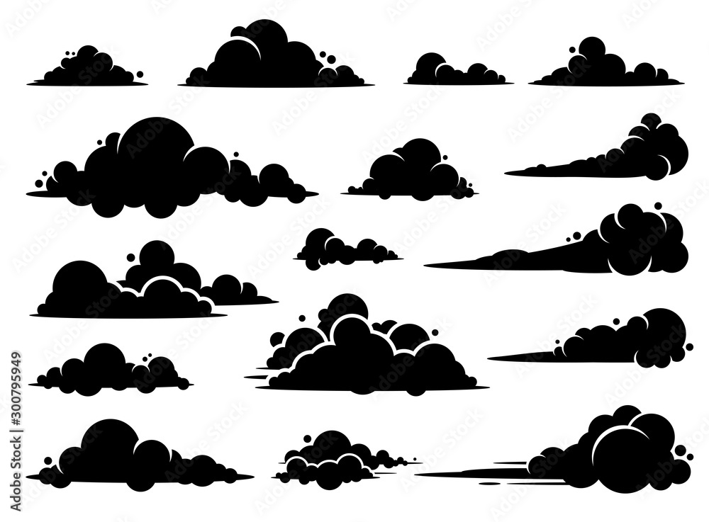 Wall mural cloud vector graphic design. a set of clouds illustration in the sky in black silhouette.