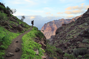 Solo guy trekking on Gran Canaria, Canary islands, Spain