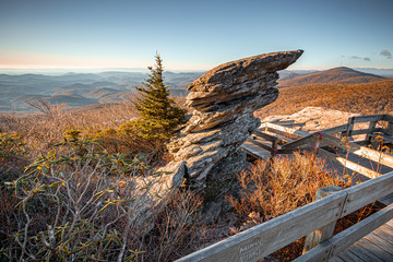 A Dramatic view from Rough Ridge Lookout , Blue Ridge Parkway in fall season.