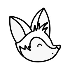 cute fox head on white background thick line
