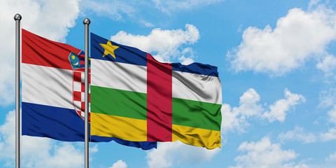 Croatia and Central African Republic flag waving in the wind against white cloudy blue sky together. Diplomacy concept, international relations.