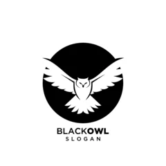 Gordijnen owl black logo silhouette icon design vector © Alpha Vector