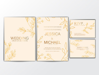 Fototapeta na wymiar Wedding Invitation Cards with Flower Ornament