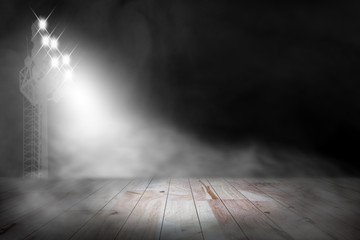 top desk with light bokeh in concert blur background,wooden table