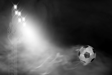 Soccer ball movement with spotlights and smoke