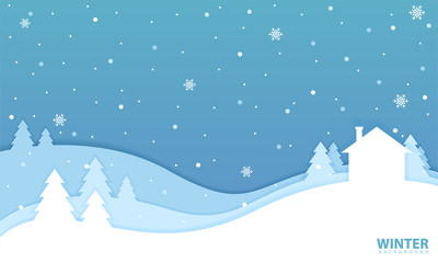 Winter Landscape Background in Paper Cut Style. Designed for web, greeting, wallpaper, etc. Suitable for your business.