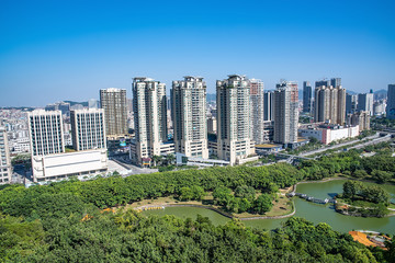 Obraz premium City Building Skyline of Humen Town, Dongguan City, prowincja Guangdong, Chiny