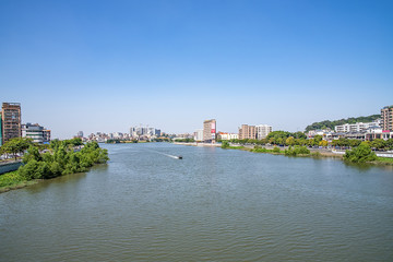 Fototapeta premium Riverside scenery of the Pearl River Taiping Waterway, Humen Town, Dongguan City, Guangdong Province, China