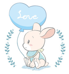 Cute baby rabbit. Vector illustration for Baby shower card, ad, baby wear design or other use.