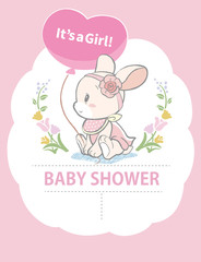 Cute baby rabbit. Vector illustration for Baby shower card, ad, baby wear design or other use.