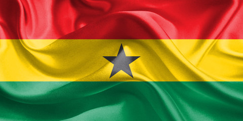 Ghana Flag. Flag of Ghana. Waving GhanaFlags. 3D Realistic Background Illustration in Silk Fabric Texture