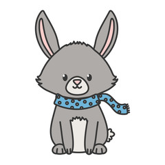 gray bunny with scarf autumn on white background