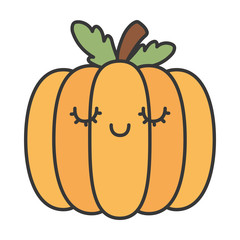 pumpkin close eyes autumn on white background