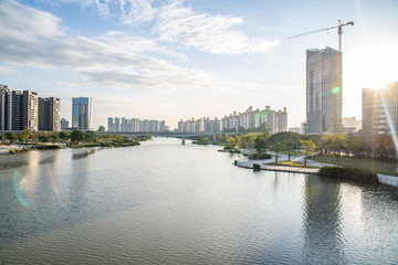 Fototapeta na wymiar Binjiang Riverside Scenic Belt, Nansha District, Guangzhou, China