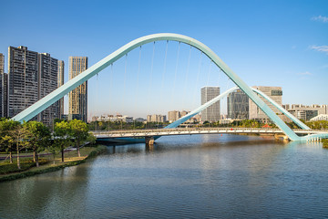 Nansha CBD Building and Jiaomen Bridge scenery in Guangzhou, China
