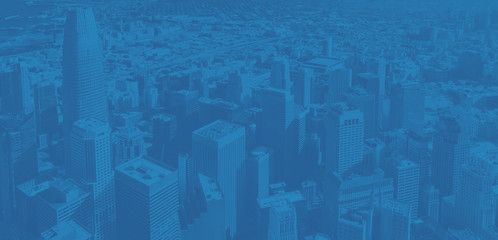 Downtown San Francisco aerial view of skyscrapers with modern duotone gradient