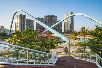 Nansha CBD Building and Jiaomen Bridge scenery in Guangzhou, China