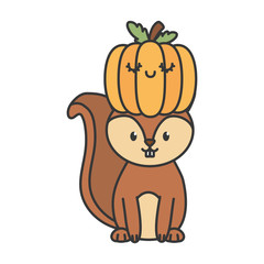 cute squirrel with pumpkin in head autumn