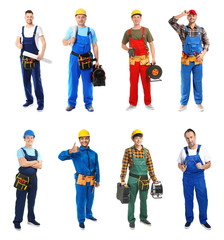 Obraz premium Different male electricians on white background