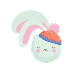 cute rabbit head with hat merry christmas