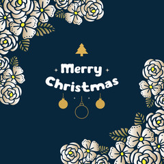 Fototapeta premium Lettering merry christmas and happy new year, with shape pattern of leaf flower frame. Vector