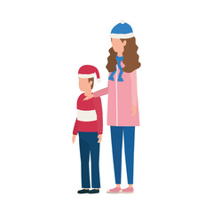 mother and son with christmas hats characters