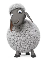 Fotobehang 3d illustration fluffy lamb with funny eyes/3d illustration Herbivorous and fluffy farm animal herbivorous and fluffy animal grazing in the meadow © karelin721