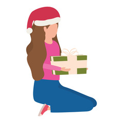 young woman with christmas hat and giftbox