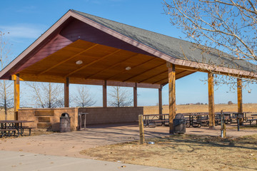 Wood pavillion at Barr Lake State Park, Colorado