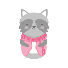 cute raccoon with pink sweater merry christmas