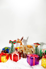 Christmas holiday theme with reindeer and Christmas trees