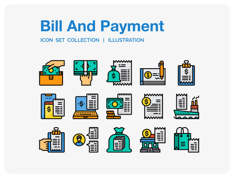 Bill And Payment  Icons Set. UI Well-crafted Vector Thin Line Icons. The illustrations are a vector.