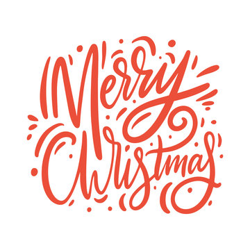 Merry christmas red sign. Hand drawn vector lettering.