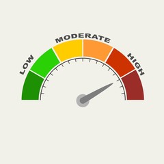 Color scale with arrow from red to green. The measuring device icon. Sign tachometer, speedometer, indicators. Vector illustration in flat style. Colorful infographic gauge element