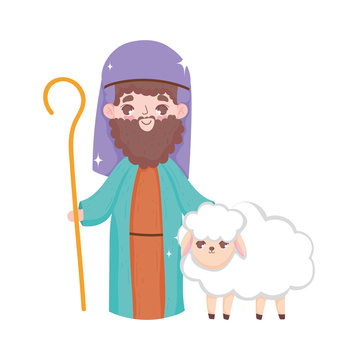 joseph and sheep manger nativity, merry christmas