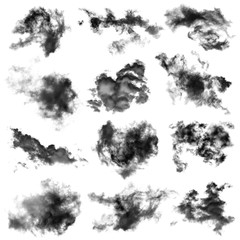 collection of white and black cloud isolated on background for Design element,Textured Smoke,brush effect