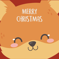 merry christmas celebration cute fox head cartoon card