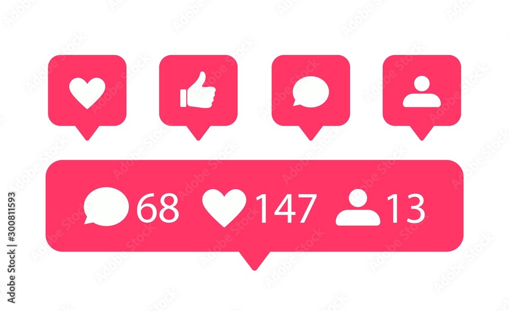 Fototapete vector social media icons. like, comment and subscribers icon for web and ui design.