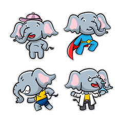 Obraz na płótnie Canvas Collection of Elephant Cartoon Action