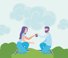 couple of people on the grass