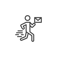 Postman delivery line icon. linear style sign for mobile concept and web design. Mail man with envelope outline vector icon. Express delivery symbol, logo illustration. Vector graphics