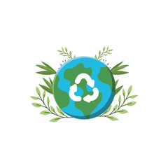 planet earth with renewable energy symbol on white background