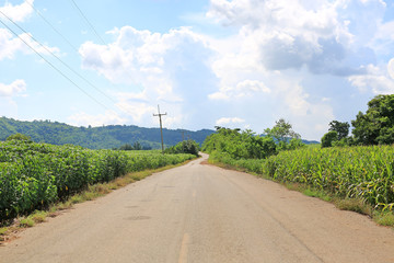 Country road to the mountain in thailand.