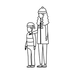 mother and son with christmas hats characters