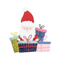 santa claus with gift boxes surprises merry christmas