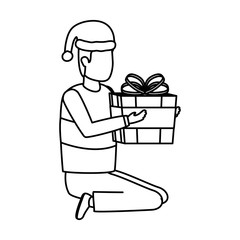 young man with christmas hat and giftbox present