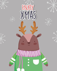 merry christmas celebration cute deer with sweater and scarf