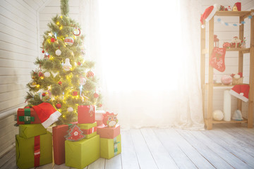 Beautiful christmas home interior with Christmas tree